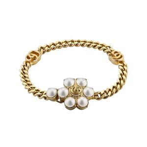 Authentic GUCCI Pearl Double G Bracelet Size Medium Gold NEW